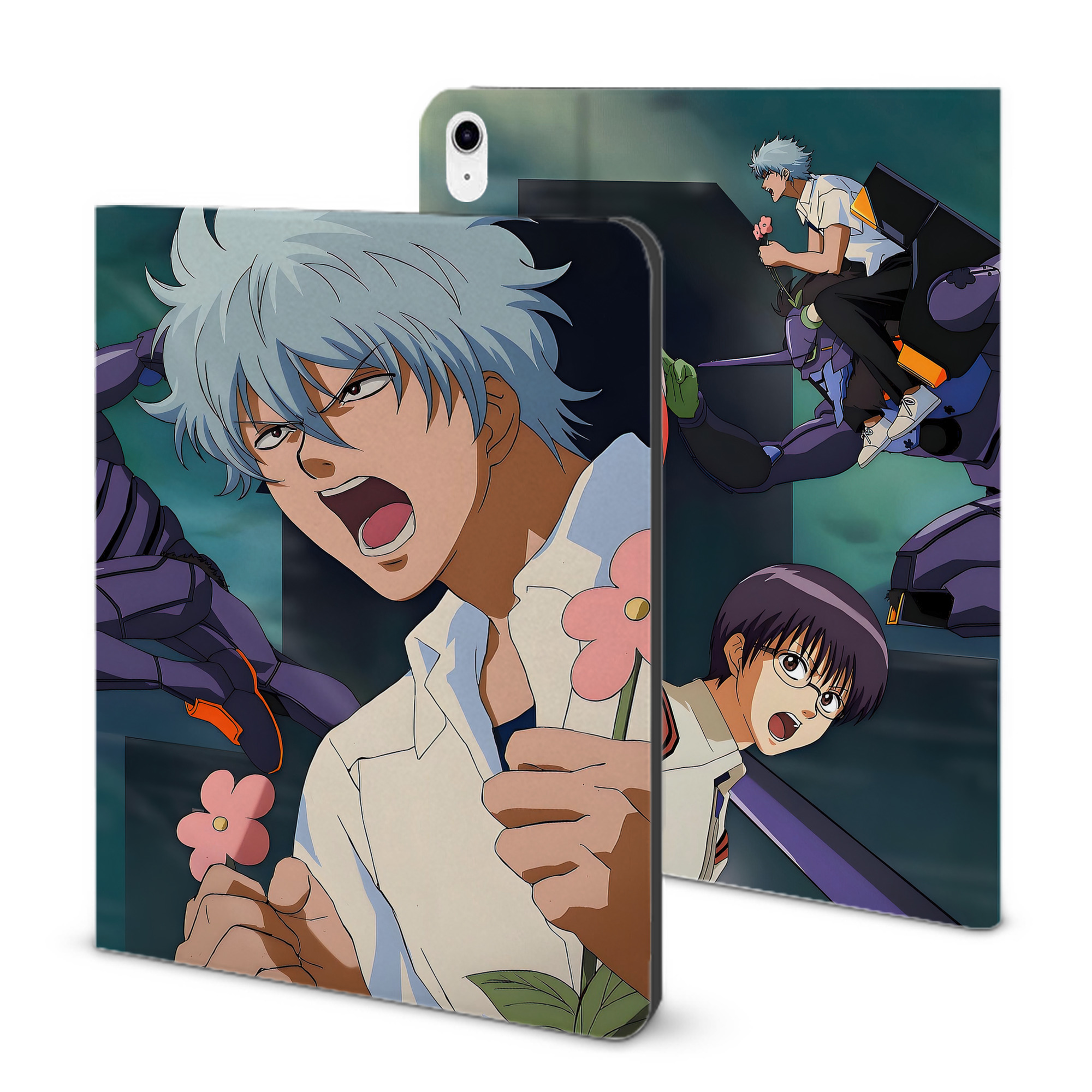 （画像用） ぎんたま 坂田銀時（さかたぎんとき） 神楽 志村新八（しむら しんぱち） GINTAMA Sakata Gintoki Kagura Shimura Shinpachi IPad ケース ブック型 PUレザー TPU 耐衝撃 軽量 薄型 ペン収納なし 全面保護 IPad 各モデル対応